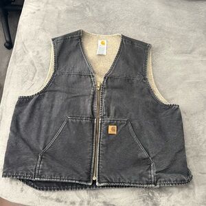 Vintage Carhartt Vest Sherpa Lined Nice Fade Black size XXL